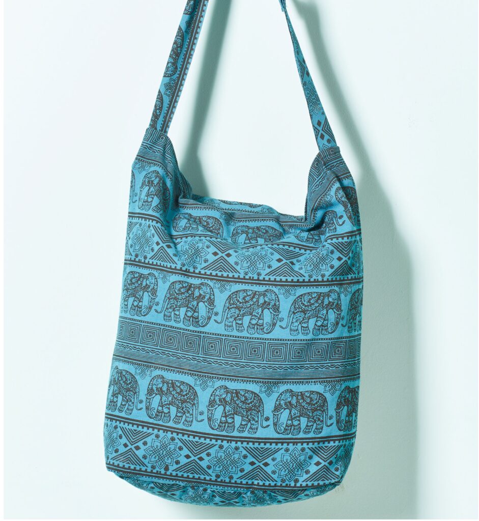 Petrol Blue Elephant Cotton Shoulder Bag Wildwood Bude Cornwall