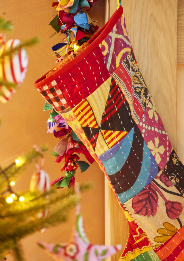 Kantha stitch Christmas stocking wildwood cornwall