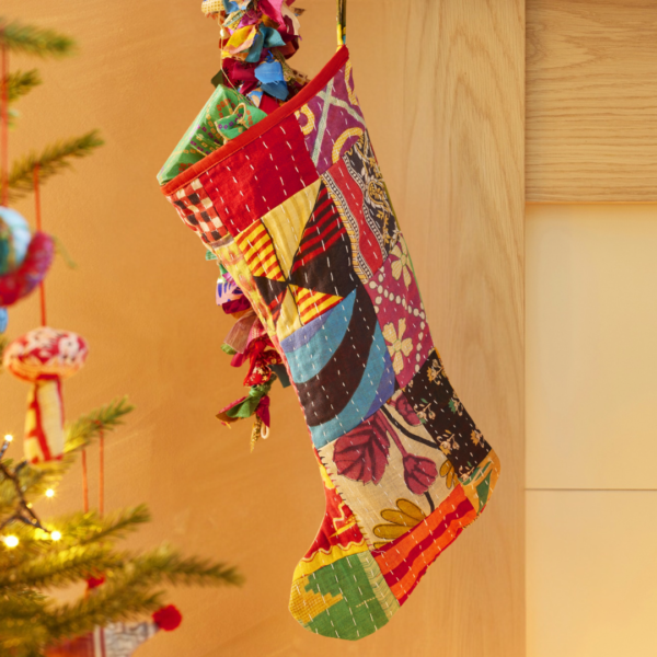 Kantha stitch christmas stocking fair trade Wildwood cornwall