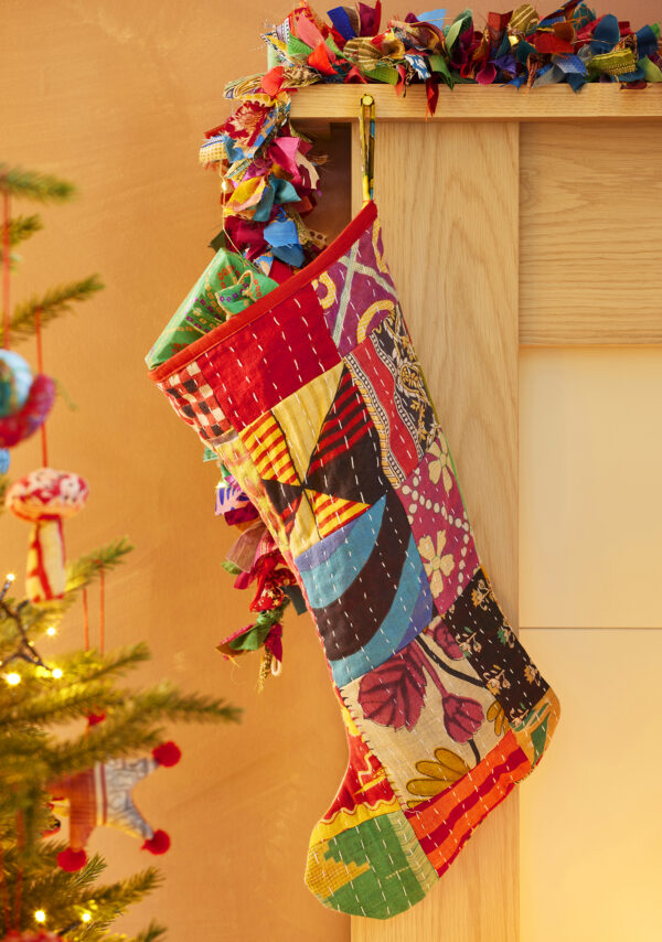 Kantha stitch recycled sari christmas stocking wildwood cornwall