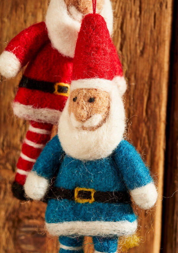 Blue santa christmas decoration wildwood cornwall felt fair trade