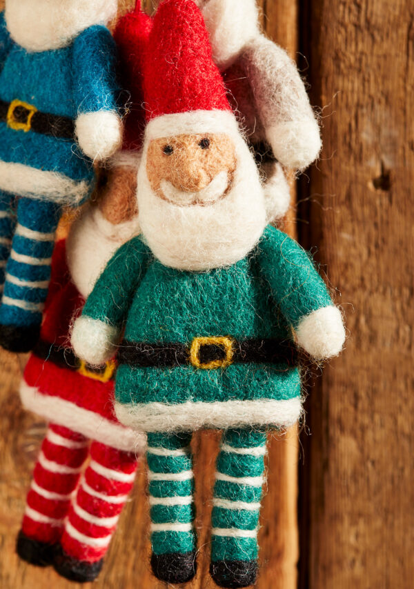 green santa decoration felt fair trade ethical wildwood cornwall