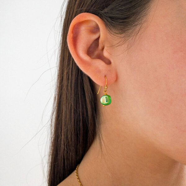 14k gold plated green drop earrings - Image 2