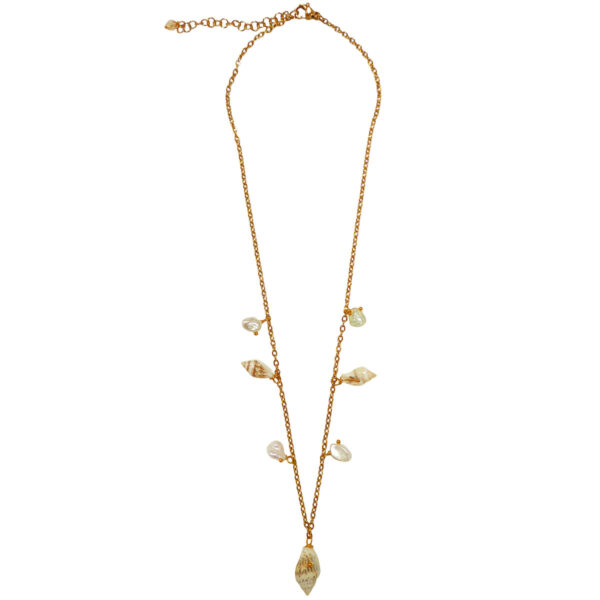 shell and freshwater pearl gold necklace lotusfeet Wildwood Cornwall