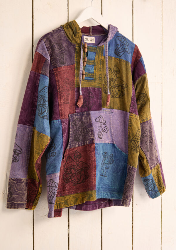 Fair trade mushroom patchwork hooded top Wildwood Cornwall