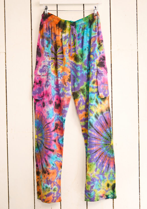 Bright tie dye trousers women men Wildwood Cornwall