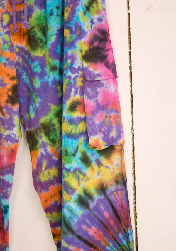 Multicoloured tie dye trousers Wildwood cornwall