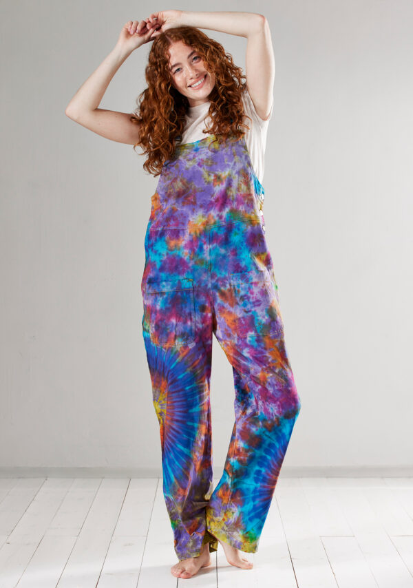 Tie dye cotton dungarees ethical Wildwood Cornwall