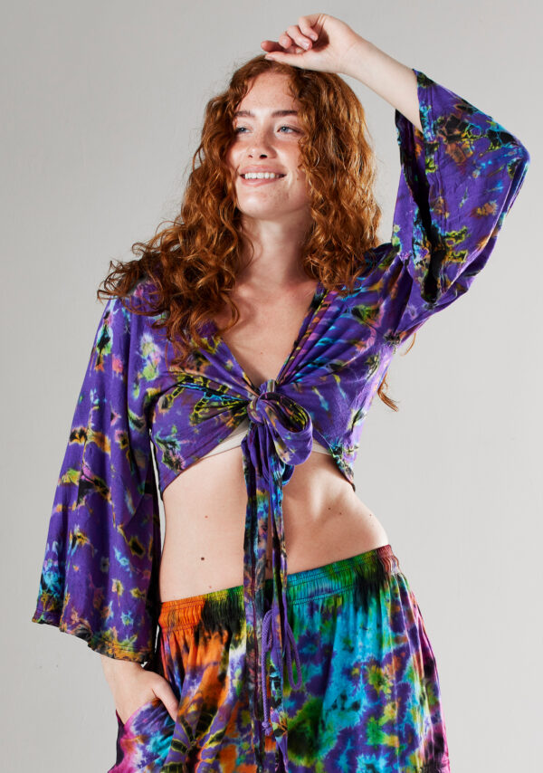 tie dye bell sleeve crop top fair trade wildwood cornwall tie dye