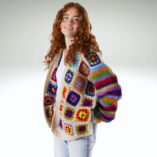 rainbow granny square crochet cardigan cream wildwood cornwall