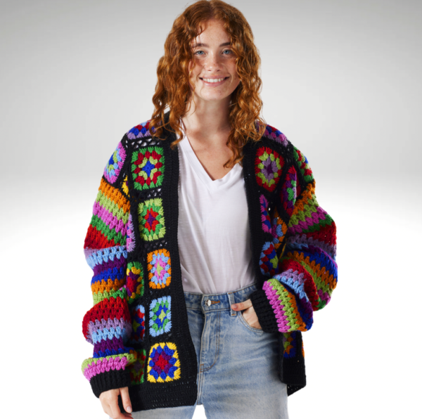 rainbow granny square crochet cardigan wildwood cornwall