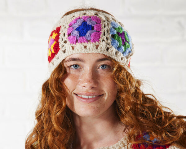 Cream rainbow crochet headband Wildwood Cornwall