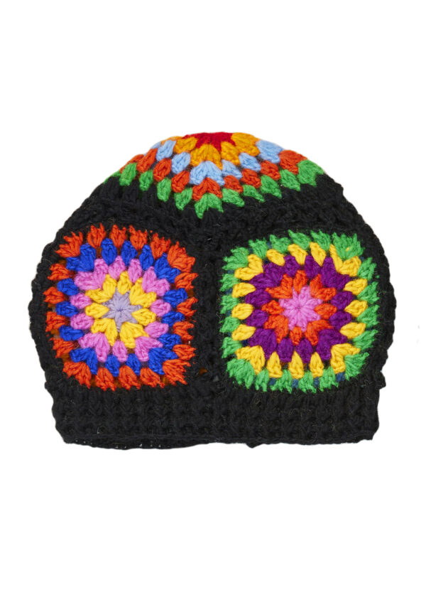 Rainbow granny square crochet beanie hat Wildwood Cornwall