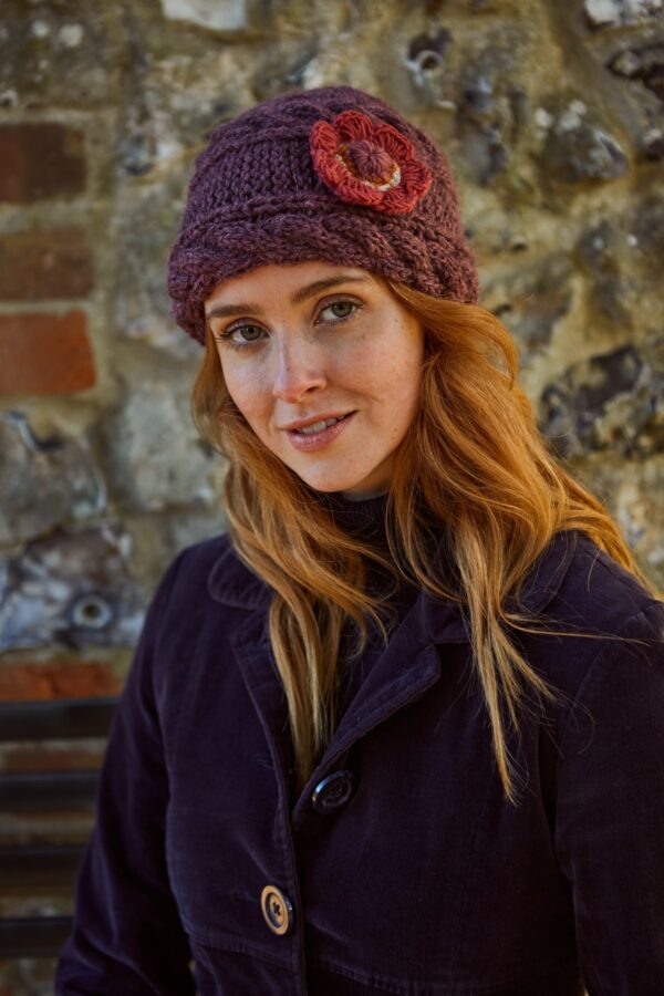 Pachamama beanie hat in plum sorrento wildwood cornwall