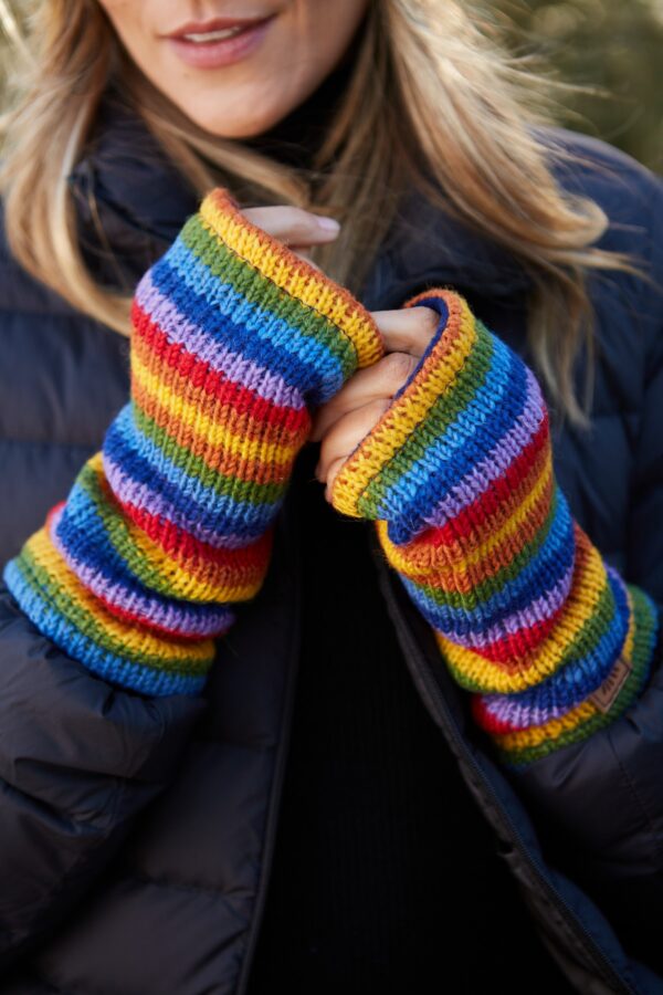 Pachamama rainbow wrist warmers wildwood cornwall