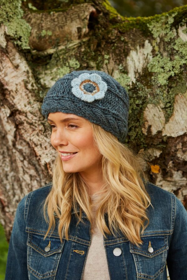 Pachamama sorrento teal beanie hat flower wildwood cornwall