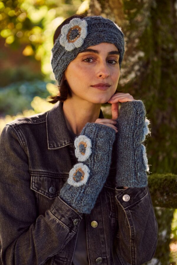 Pachamama teal sorrento wool headband and handwarmers