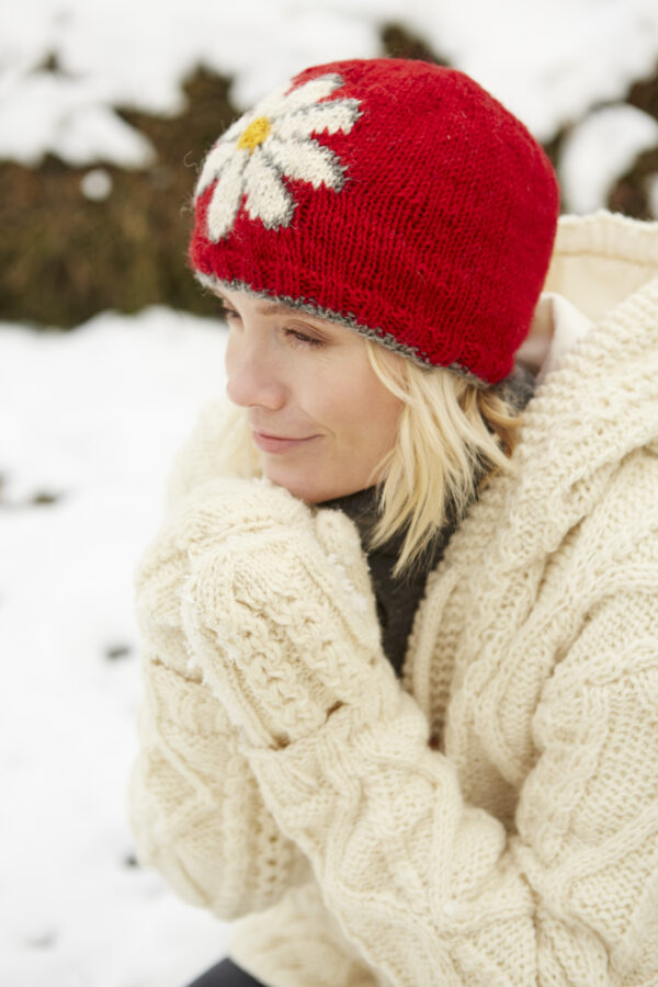 Red wool vintage daisy beanie hat Wildwood cornwall