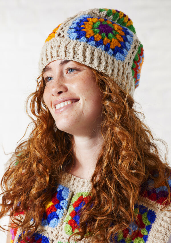 cream crochet beanie hat in rainbow wildwood cornwall