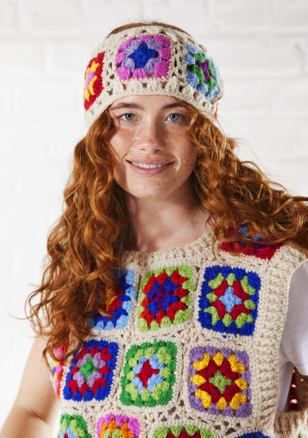 crochet granny square beanie hat and vest in cream Wildwood cornwall