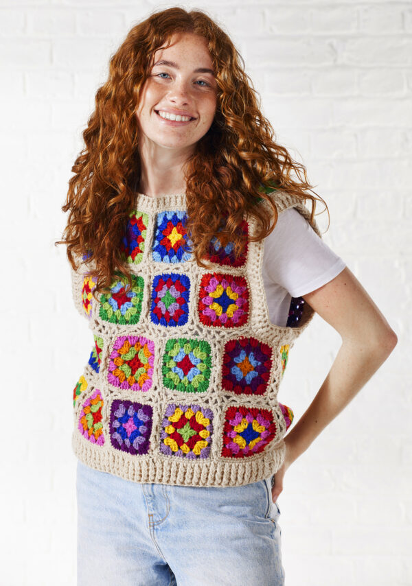 crochet granny square vest cream Wildwood Cornwall