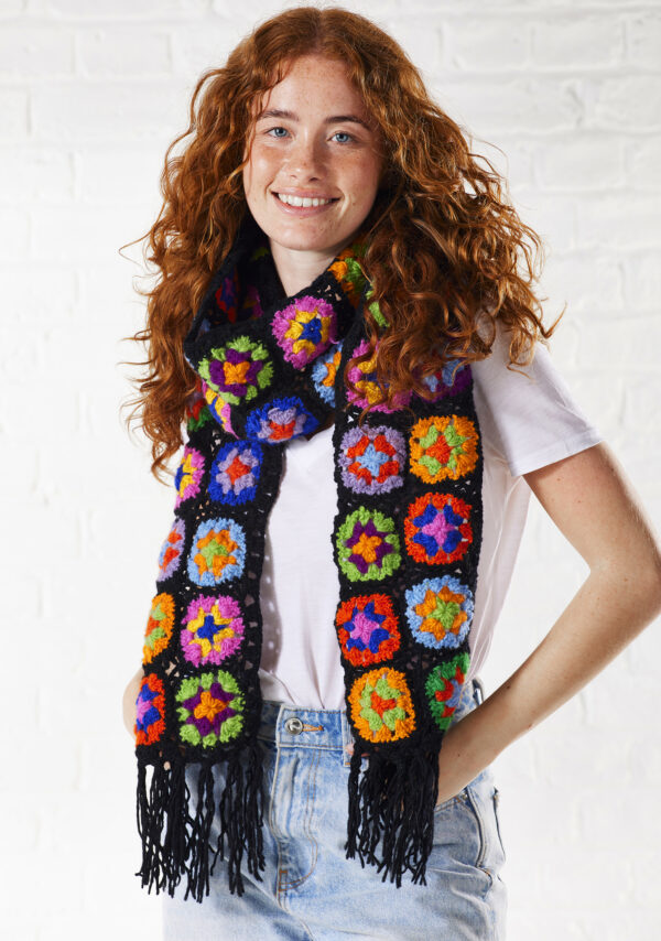 rainbow granny square crochet scarf black wildwood cornwall