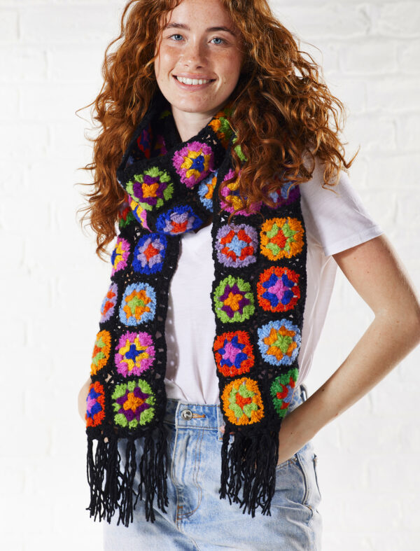 rainbow granny square crochet scarf black wildwood cornwall