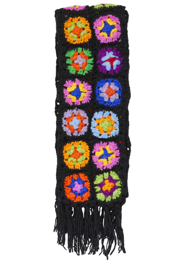 rainbow granny square scarf in black wildwood cornwall