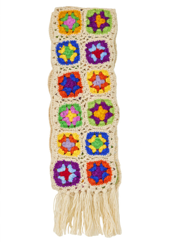 rainbow granny square scarf in cream Wildwood cornwall