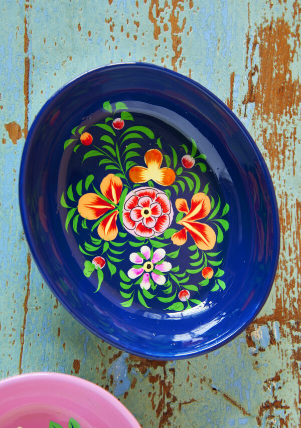 Dark blue floral trinket dish Wildwood cornwall