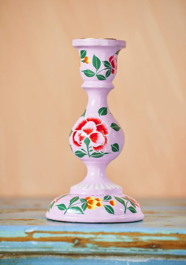 Pink kashmiri candlestick holder Wildwood Cornwall