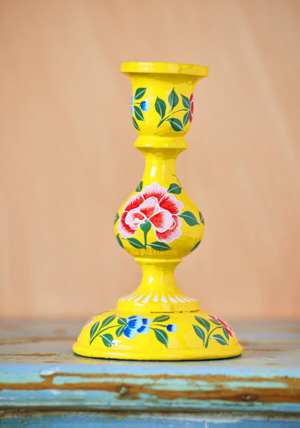 Yellow kashmiri candlestick holder Wildwood cornwall