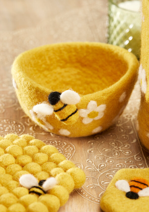 yellow small felt bee bowl wildwood cornwall