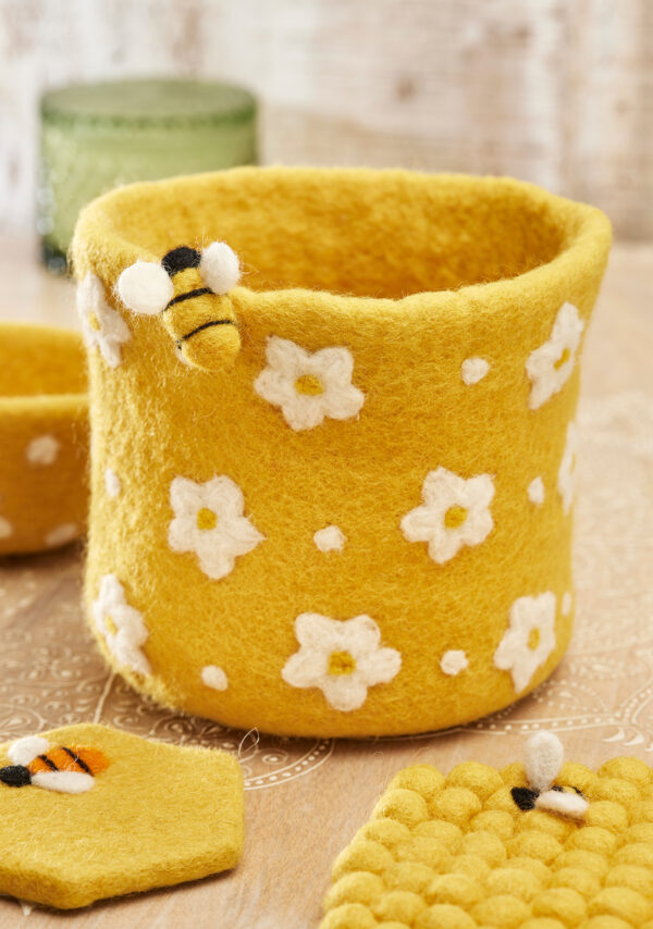 yellow wool felt planter fair trade sustainable wildwood cornwall