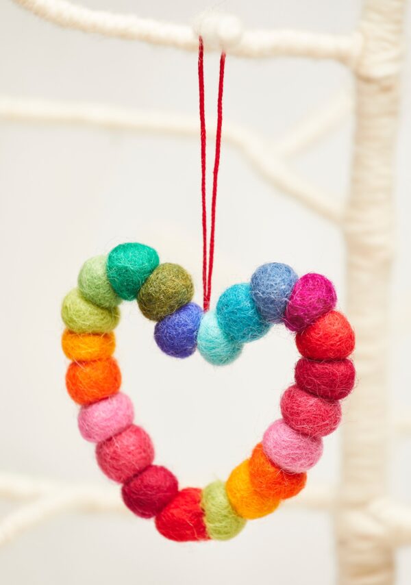 Rainbow felt heart decoration wildwood cornwall