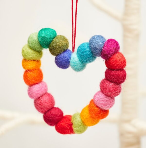 Rainbow felt heart decoration wildwood cornwall copy