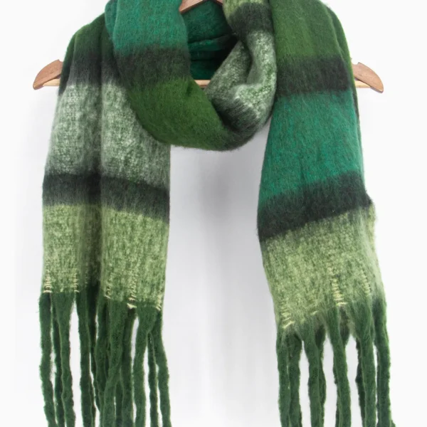 Soft green block stripe scarf wildwood cornwall