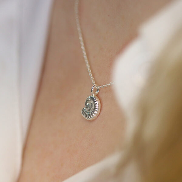 Sterling silver dainty ammonite necklace wildwood cornwall