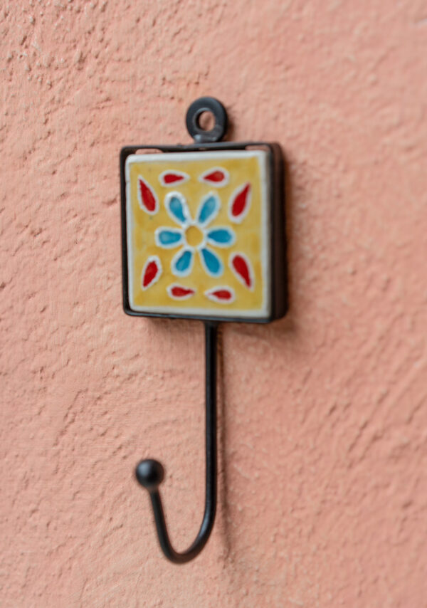 Ceramic yellow tile wall hook Wildwood Cornwall