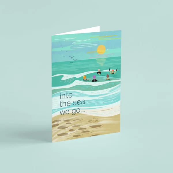 Into the sea green greeting card Onneke Wildwood Cornwall Bude