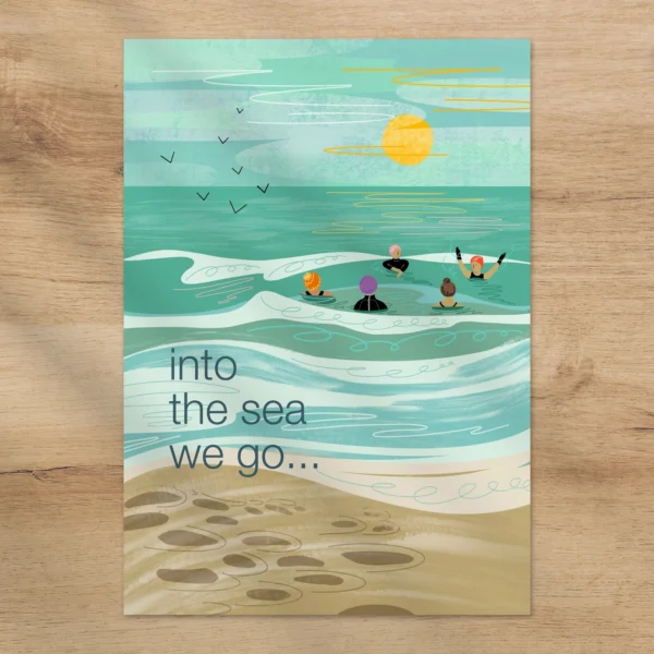 Into the sea we go sea swim greeting card Onneke Wildwood Cornwall