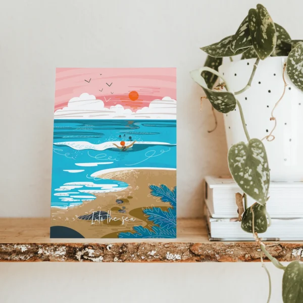 Into the sea wild swimming Onneke greeting card Wildwood Cornwall