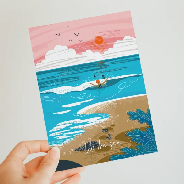 Into the sea wild swimming greeting card Wildwood Cornwall