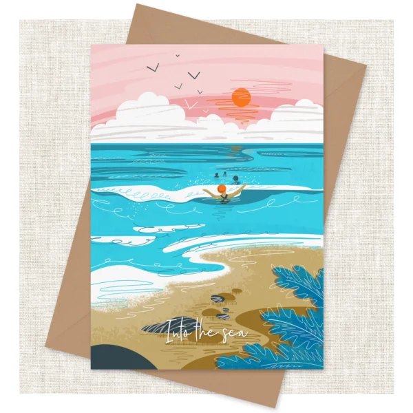 Wild swimming sea swim Onneke greeting card Wildwood Cornwall