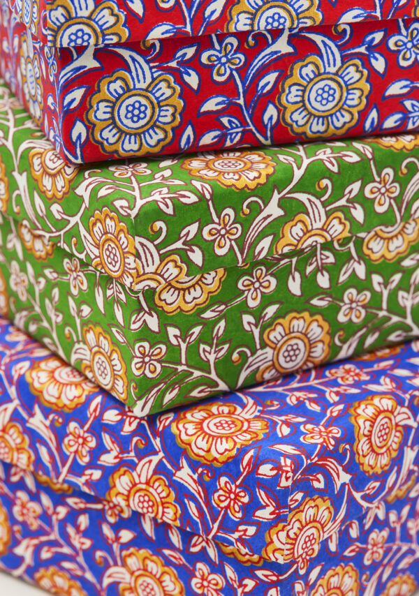 block print recycled cotton storage boxes fair trade wildwood cornwall