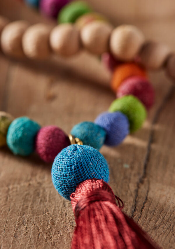 Fair trade wooden rainbow mala beads Wildwood cornwall